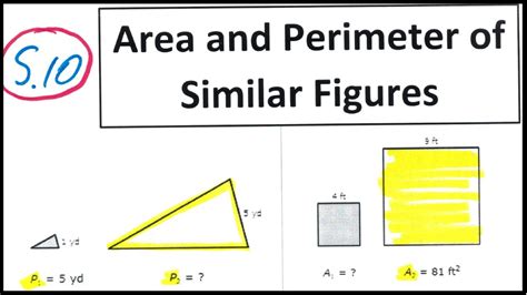 Perimeters and areas of similar figures practice quizlet. If two figures have a ratio of a: b a:b a: b, then the ratio of their perimeters is also a: b a:b a: b and the ratio of their areas is a 2: b 2 a^2:b^2 a 2: b 2. It is given that the smaller figure has a side length of 5 and the larger figure has a side length of 9. The ratio of the two figures (small to large) is then 5: 9 5:9 5: 9. 