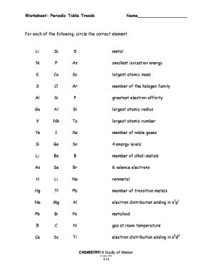 Periodic Trends Worksheet Answers Form - signNow