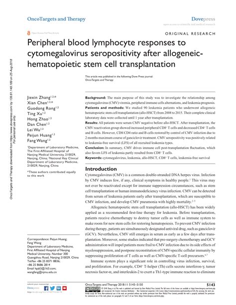 Peripheral blood lymphocyte responses to cytomegalovirus …