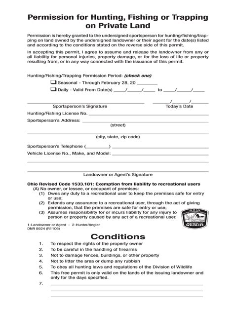 Permission For Hunting On Private Land Forms