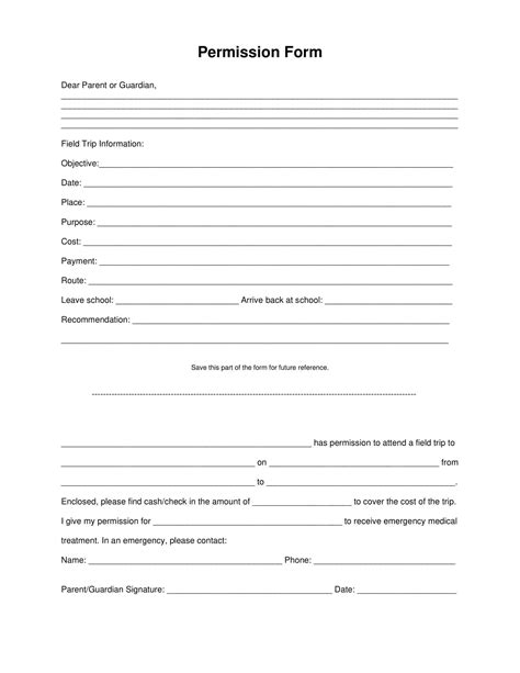 Permission Slip Template in Word and Pdf formats