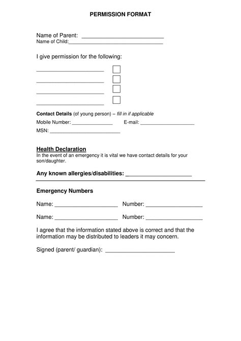 Permission Slip in Word and Pdf formats