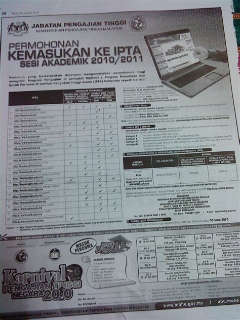 Permohonan Fasa 2 Kemasukan IPTA Sesi Akademik 2010/2011 …