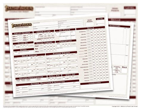 Perram’s Landscape Character Sheet for Pathfinder Second Edition Know