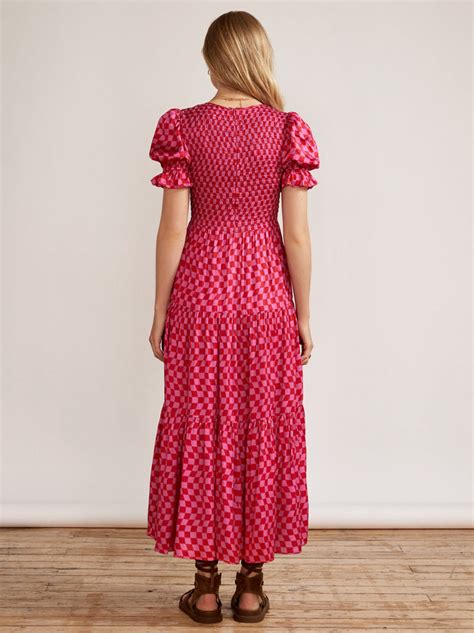 Persephone Shirred Pink Checker Dress KITRI Studio