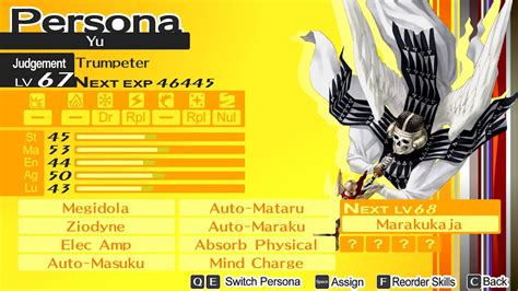 Persona 4 trumpeter with mind charge. This means, 4 blocks with Hassou Tobi, Power Charge, and Arms Master (with 12/19 forecast). Making the Trumpeter I want would eliminate the need for Yoshi to have Debilitate or Heat Riser. Therefore, I would try to make the final 8th skill either Ali Dance (for dodging Almighty attacks), Firm Stance (for decreasing Almighty damage), or Enduring ... 