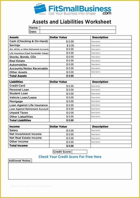 Personal Assets And Liabilities Template Excel DocTemplates
