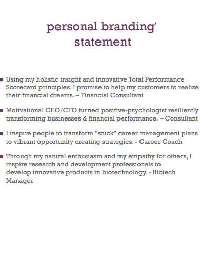 Personal Brand Statement Examples Personal brand statement examples