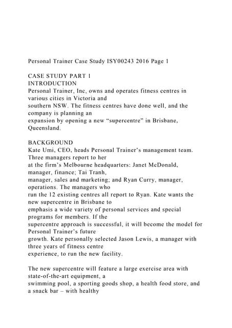 Personal Case Study Training Answers