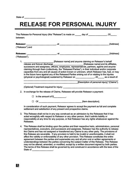 Personal Injury Liability Release Form Template