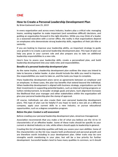 Personal Leadership Development