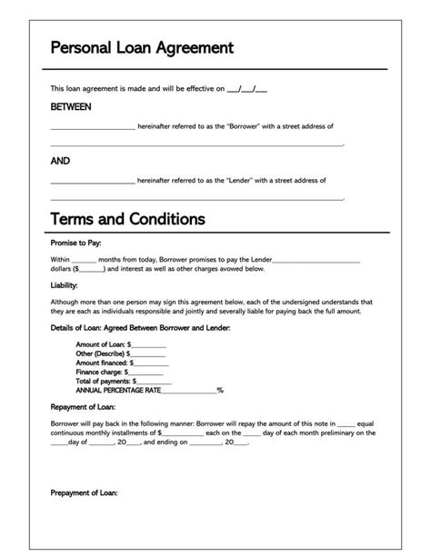 Personal Loan Document Template Free
