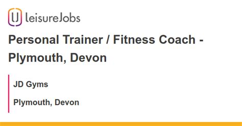 Personal Trainer/Fitness Coach Marsh Mills Job Plymouth …