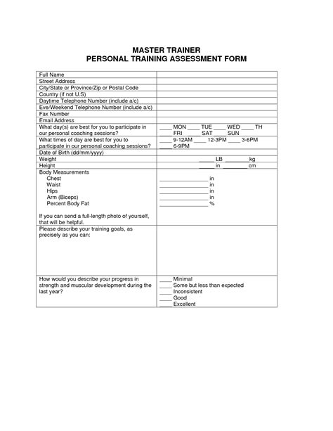 Personal Trainer Forms Free Printable Documents