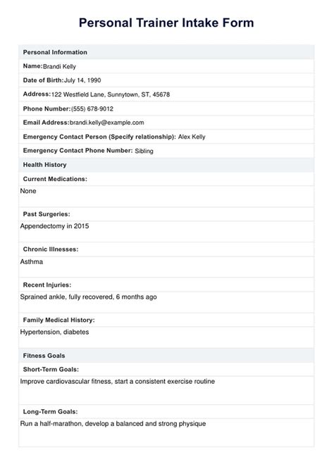 Personal Trainer Intake Forms For Clients