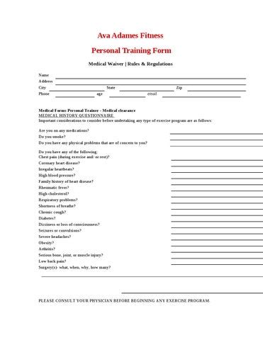 Personal Training Intake Form by Ava Adames Issuu