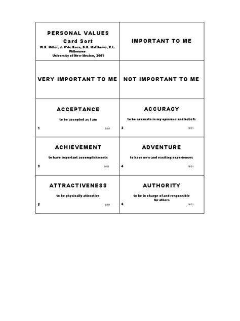 Personal Values Card Sort Friendship Ethical Principles