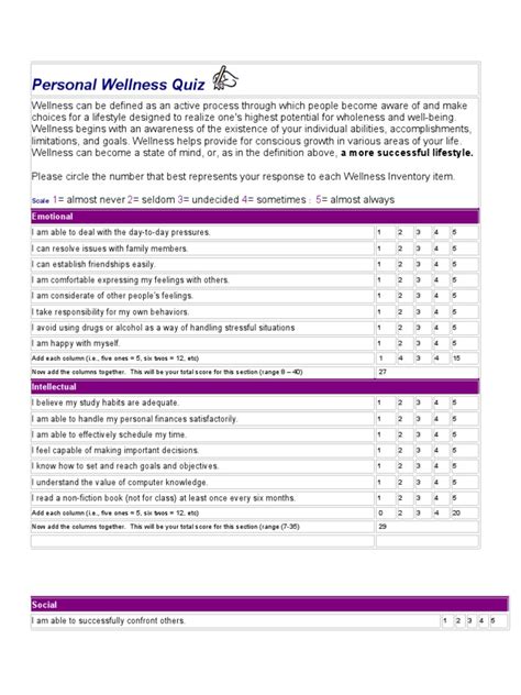 Personal Wellness Quiz & Scoring - State University of New …