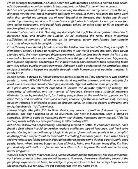 Here are 16 personal statement examples—both school and career—to help you create your own: 1. Personal statement example for graduate school. A personal statement for graduate school differs greatly from one to further your professional career. It is usually an essay, rather than a brief paragraph. Here is an example of a personal .... 