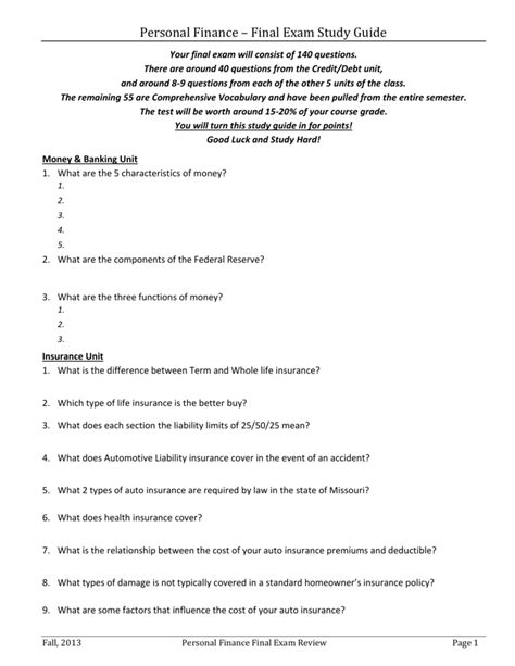 Personal finance final exam study guide answers. - Hyundai galloper 2 manuel de réparation.