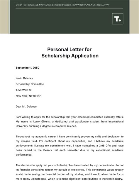 Personal letter for scholarship application.  Sample Letters of Application for Sch...