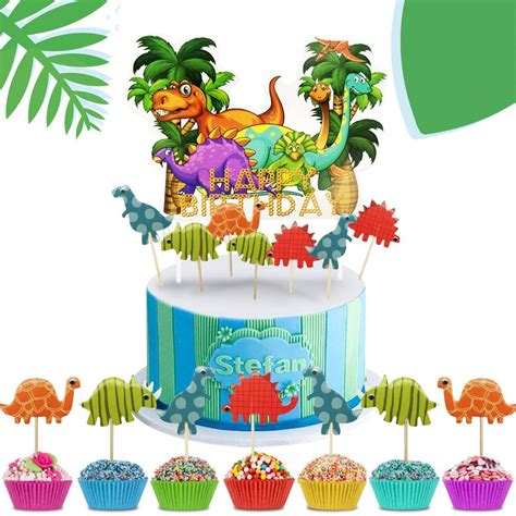 Personalised Dinosaur Happy Birthday Glitter Cake Topper Kids