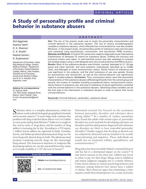 Personality Type Of Substance Abusers