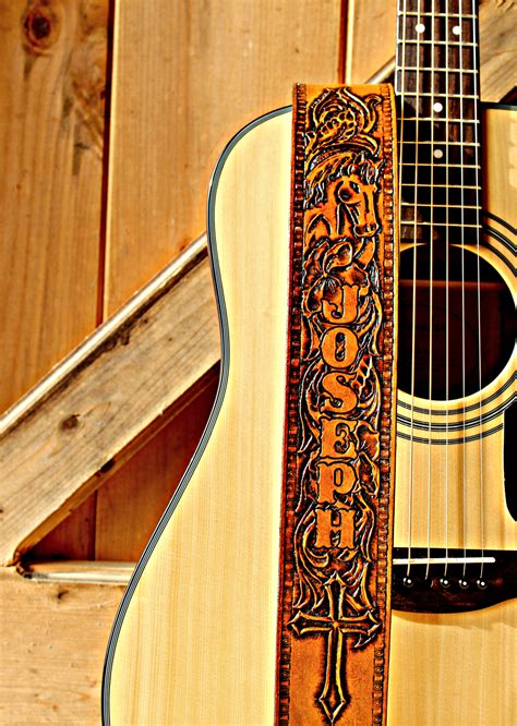 Personalized guitar strap with name.  Materials: Crazy horse leather.  When ch...
