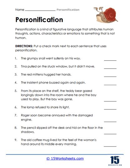Personification Worksheet 8 Figurative Language Activity