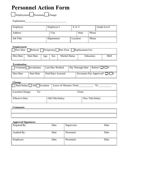 Personnel Action Form Download Fillable PDF Templateroller