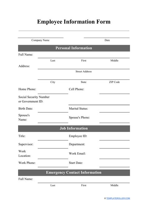 Personnel Information Sheet Template