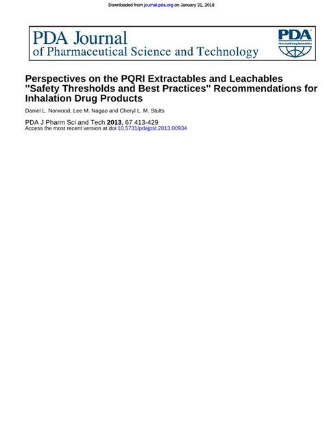 Perspectives on the PQRI Extractables and Leachables