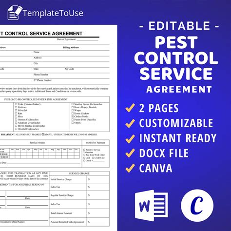Pest Control Service Agreement Template Etsy