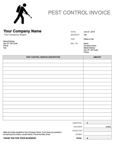 Pest Control Service Tickets Invoice Template