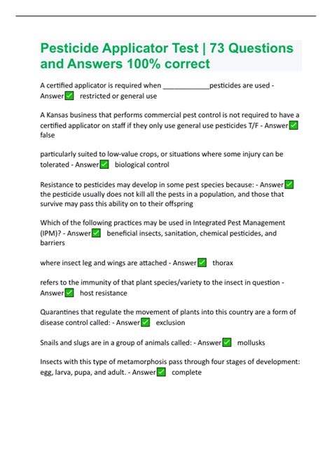 Pesticide Test Answers