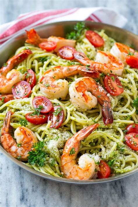 Pesto Shrimp Scampi with Pasta Recipe Seafood recipes