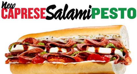 caprese salami pesto sandwich SALAMI & FRESH MOZZARELLA, slow roasted tomatoes, basil pesto, balsamic glaze, oregano-basil, oil, onion & mayo, on French bread 790-1070 | 2120 cal. 