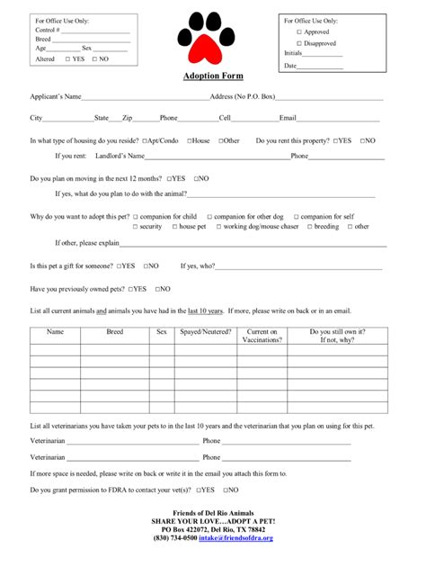 Pet Adoption Application Form 20202021 Fill and Sign Printable
