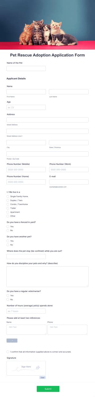Pet Adoption Application Form Templates JotForm