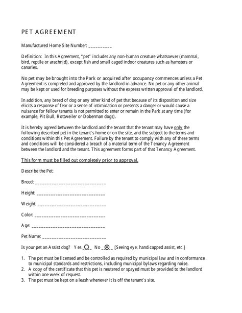 Pet Agreement Template Download Fillable PDF Templateroller
