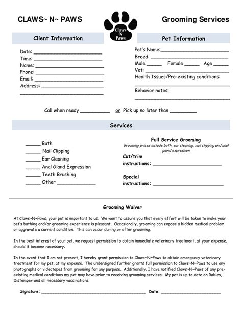 Pet Grooming Consent Form