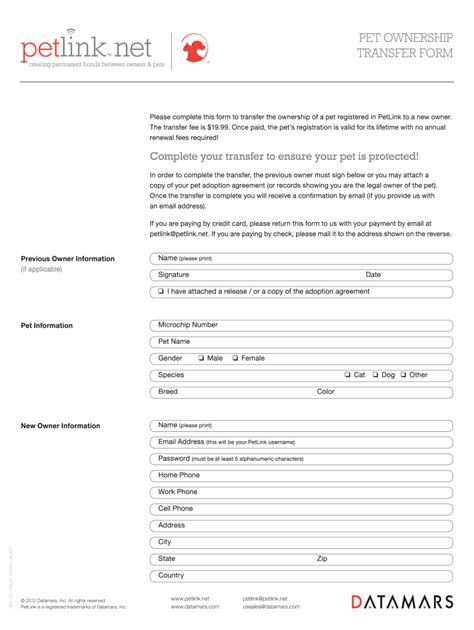 Pet Transfer of Ownership Document Form Fill Out and Sign Printable