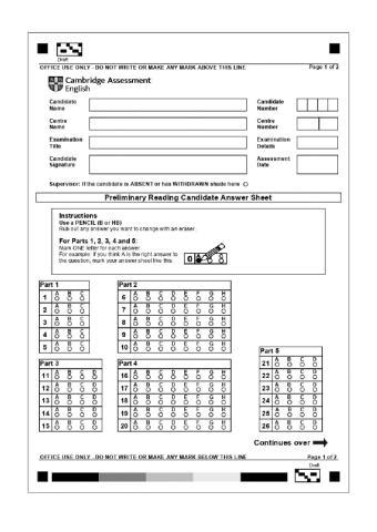 Pet answer sheet writing.  Created by romialde English as a Second Language (...