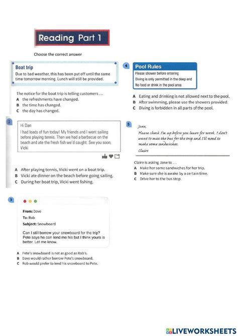 Pet reading part 1 liveworksheets. PET Reading Part 1 Language Practice online...