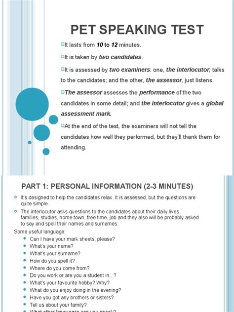 Pet speaking pdf.  The document provides examples of tasks that PET Speaki...