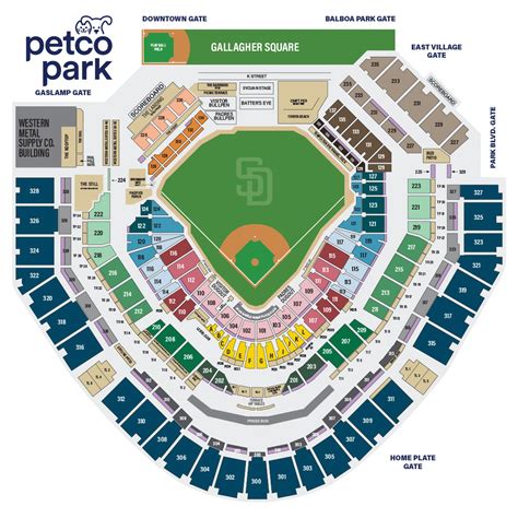  Image Credit: SD Dirk (CC BY 2.0) The lower level seats at Petco Park consist of sections 101 through 137. The number of rows for the field level sections will greatly vary. Rows 43 through 46 will typically be the last row in the field level sections. Row 1 is rarely the first row in the field level sections. . 