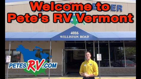Pete's rv vermont. Pete's RV Center South Burlington, VT. Apply RV Service Technician. ... Pete’s RV Center is a family owned business that has been keeping New England, Northern New York, Mid-West and Southern ... 