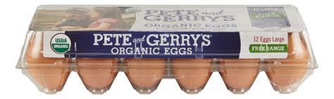 Pete and gerrys. A pie chart showing the macro nutrient componenets for Pete And Gerry's Organics - Hard-Boiled Organic Eggs. This food consists of 77.27% water, 13.64% protein, 0% carbs, 9.09% fat, and 0% alcohol. 