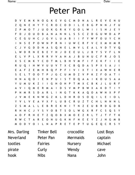 Peter Pan Word Search WordMint