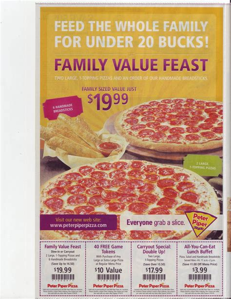 Print the coupons below and take to a participating Peter Piper Pizza to save. Print out coupons for Peter Piper Pizza. BeFrugal updates printable coupons for Peter Piper …